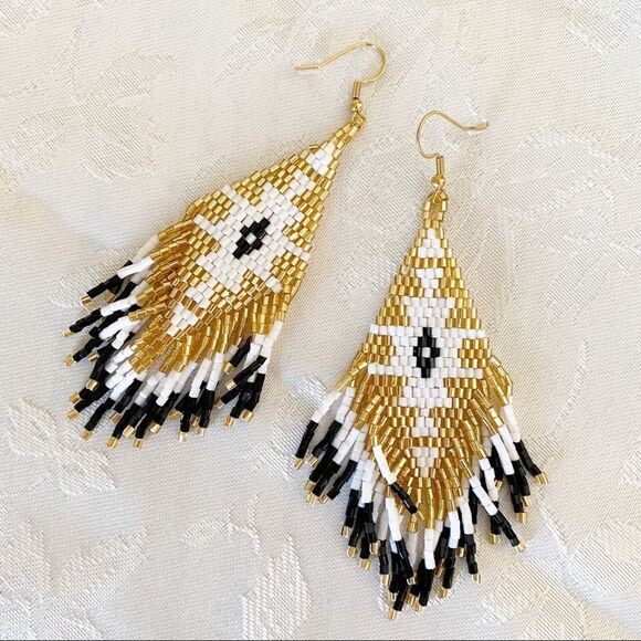 Handmade Miyuki Beaded Fringe Boho Earrings - Picture 12 of 12